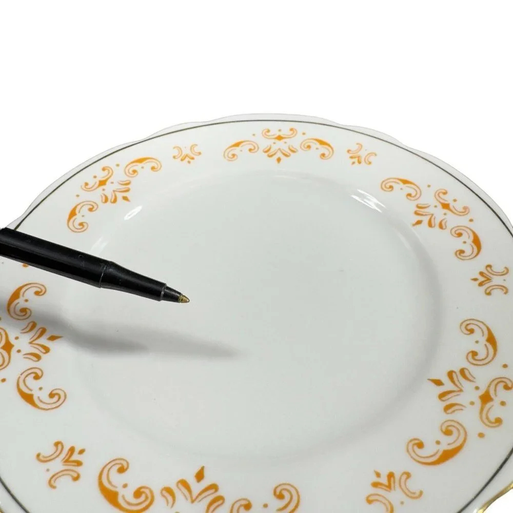 Cmielow Porcelain Ceramic Dish Plate Republic Of Poland Set 5‎ Orange White VTG